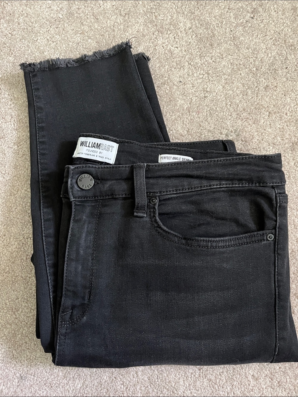 William Rast Black Frayed Hem Ankle Jeans